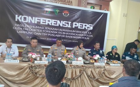 Polda Lampung Gelar Hasil Ekshumasi Jenazah Alm Brigpol EA di RS Bhayangkara Lampung
