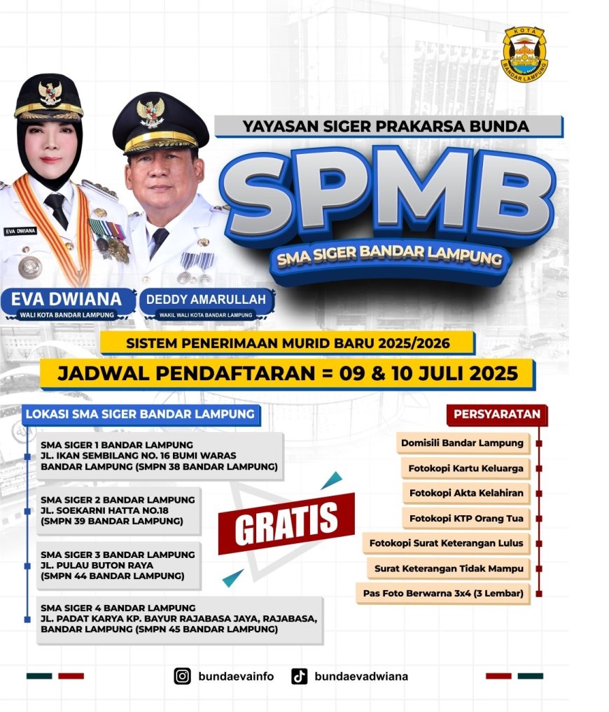 WALIKOTA BANDAR LAMPUNG EVA DWIANA SIAPKAN SEKOLAH MENENGAH ATAS GRATIS KHUSUS MASYARAKAT KOTA BANDAR LAMPUNG