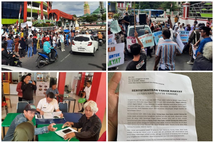Aksi Damai Warga Kampung Way Lunik dan Sinar Kuala di Pemkot Bandar Lampung Berjalan Kondusif.