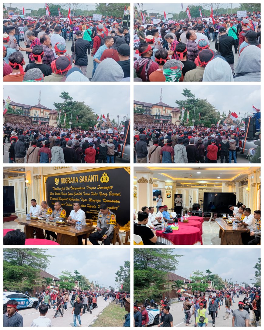 RIBUAN KARYAWAN PT BSA GELAR AKSI DI MAPOLDA LAMPUNG, MINTA PENEGAKAN HUKUM DAN PERLINDUNGAN.