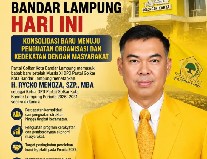 Rycko Menoza Pimpin Golkar Bandar Lampung 2026–2031, Konsolidasi Organisasi Jadi Agenda Utama