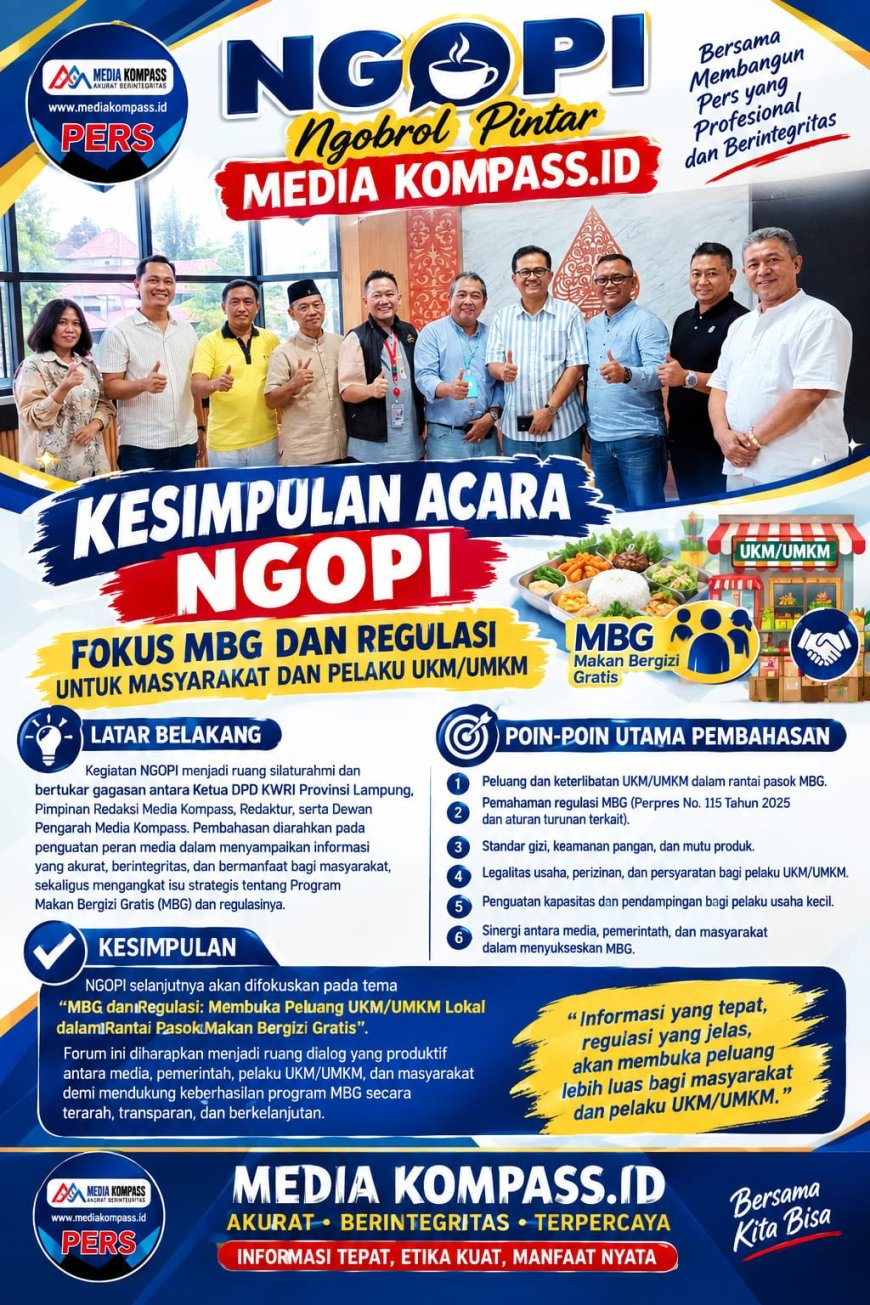 MBG dan Regulasi Jadi Sorotan NGOPI Media Kompass.ID,Bersama KWRI Lampung.UMKM Lokal Diminta Siap Masuk Rantai Pasok