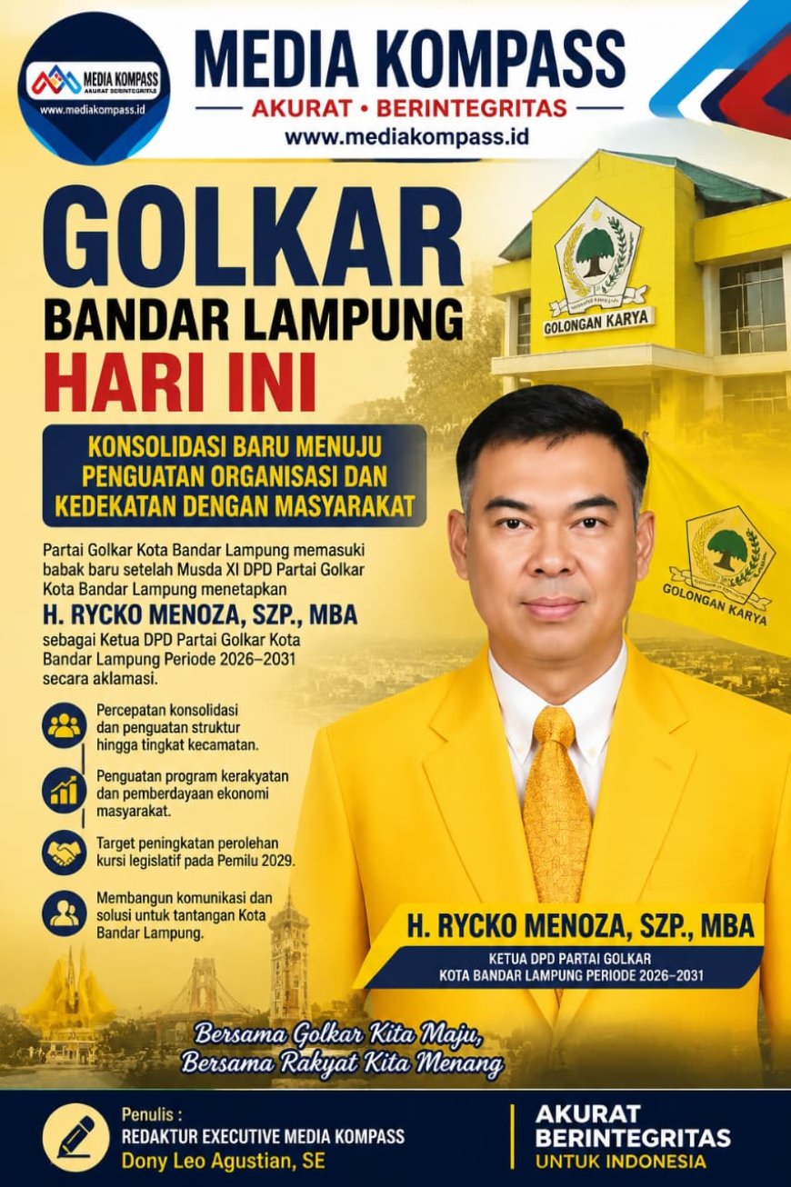 Rycko Menoza Pimpin Golkar Bandar Lampung 2026–2031, Konsolidasi Organisasi Jadi Agenda Utama